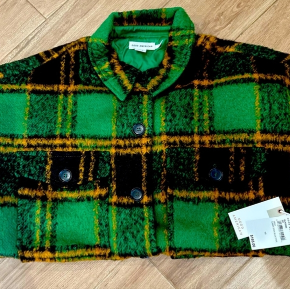 Good American Jackets & Blazers - GOOD AMERICAN Brushed Boyfriend Shacket Green Plaid NWT